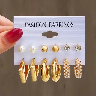 6 pairs New Style Geometric Hoop Earrings Set